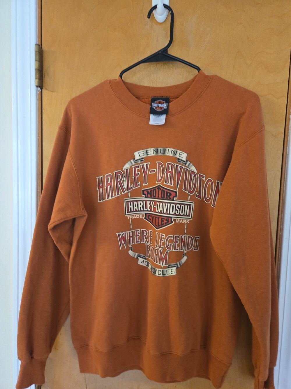 VTG Harley Davidson Sweatshirt Medium Orange HD Biker Motorcycle Mens 2000s MN